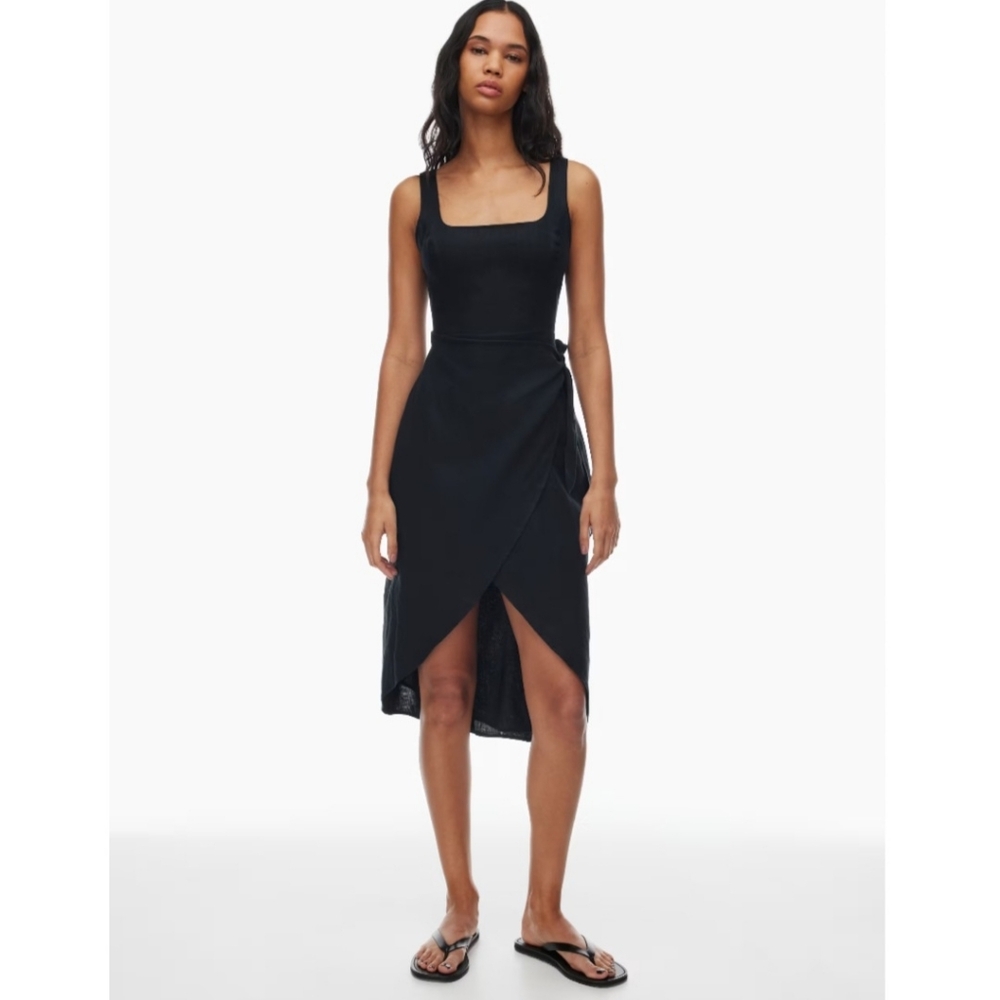 Wilfred Black Midi Wrap Style Goth Chic Baddie Effortless Feminine Dress